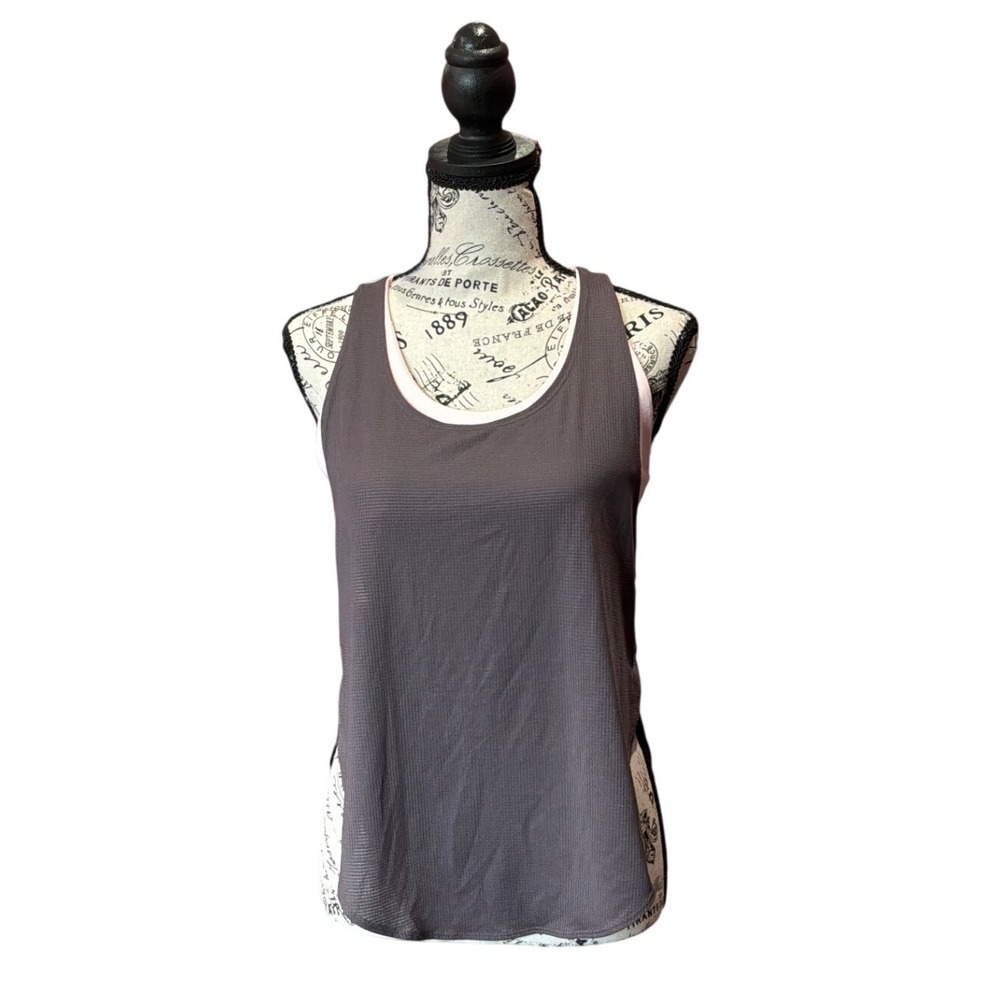 Layered 2-in-1 fabletics Tank Top Mauve Pink‎ Mesh Strappy Back Small